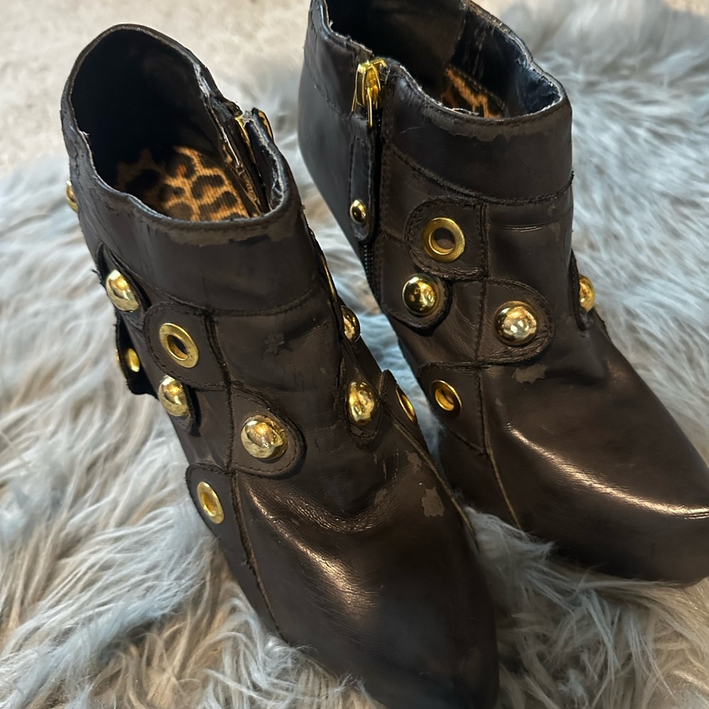 Black studded heeled ankle booties